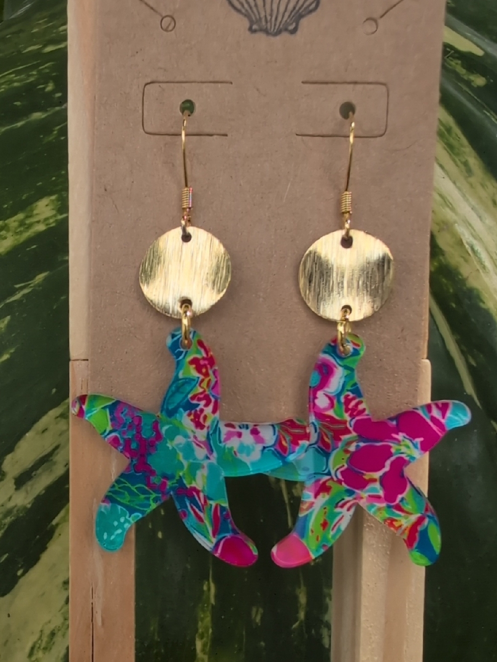 Gold-Plated Multicolor Starfish Dangle Earrings